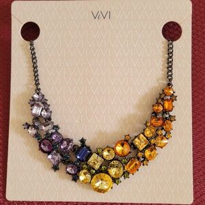 ViVI Vibrant Orange, Yellow and Purple Bib Necklace NWT